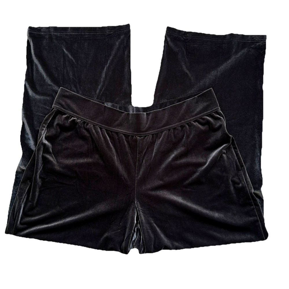 Lands' End Velour Pants Womens 2X Gray/Blue Pull On Wide Leg High Waist Party - Picture 9 of 9
